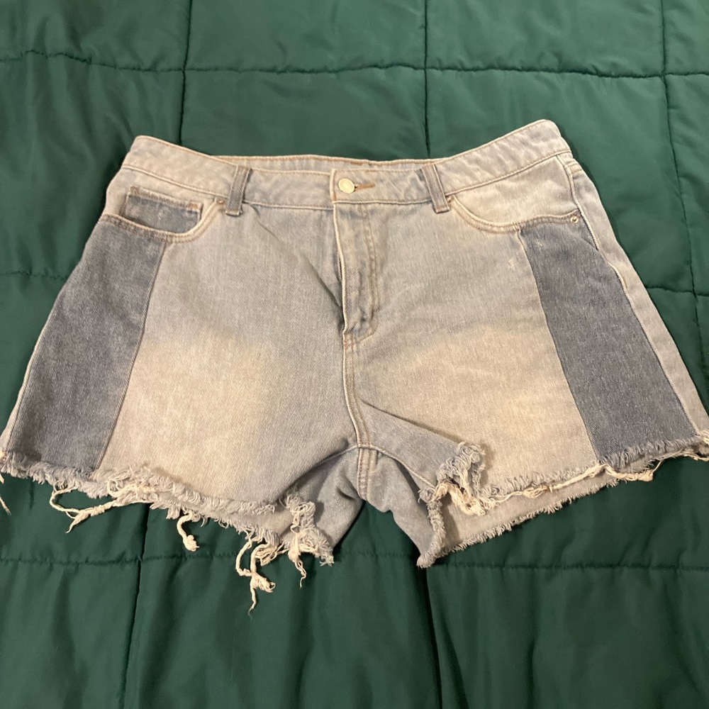 mix match color block jean shorts